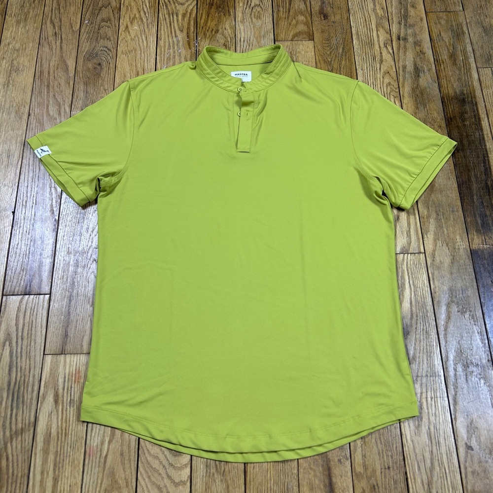 Mantra‎ Stand For Something Lime Green Mandarin Collar Henley Polo Shirt Mens L